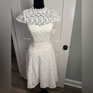 ModCloth happily ever laughter lace a line for and flare dress white